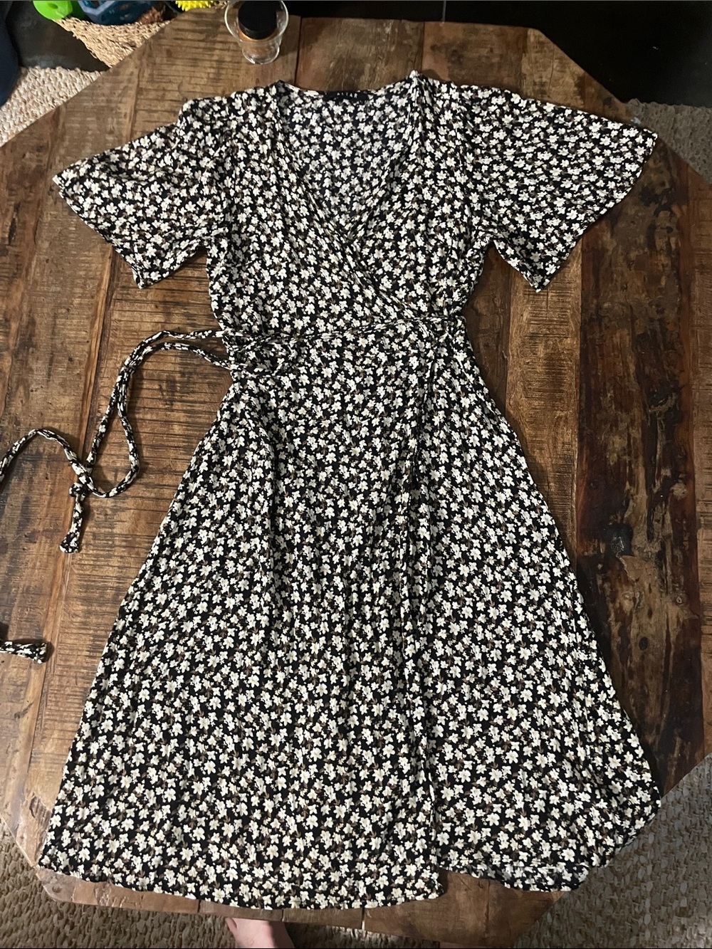 Black Floral Wrap Midi Dress - Women's